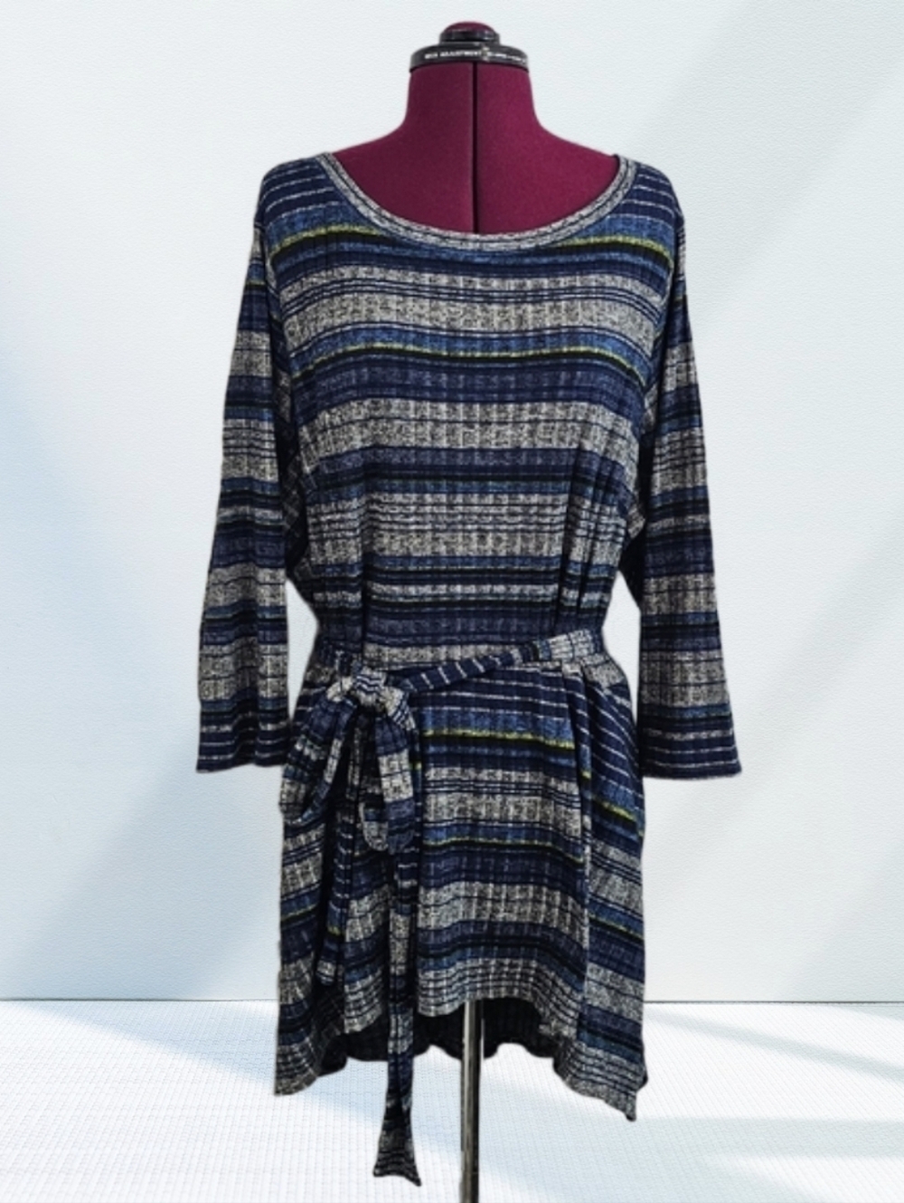 Striped Navy Tunic Lane Bryant Dress with Waist Tie